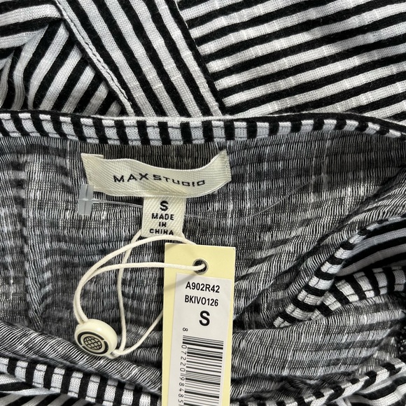 MAX STUDIO STRIPED TIE WAIST SLEEVES CROP JUMPSUIT SIZE S COLOR WHITE/BLUE NWT - Picture 8 of 11